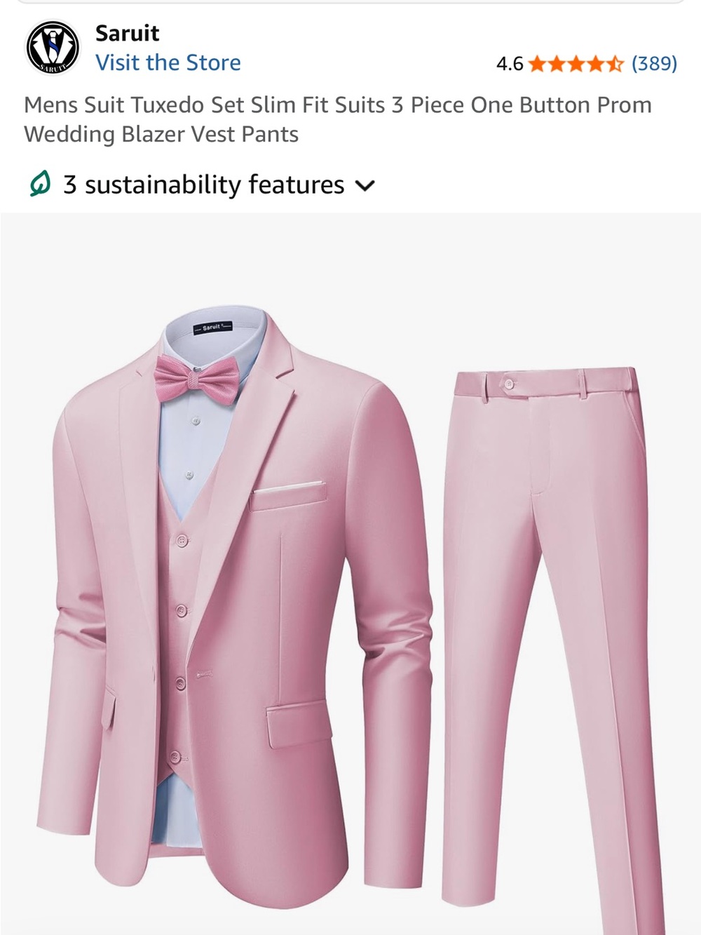 Pink 3-Piece Men's Suit — Slim Fit Blazer, Vest & Pants